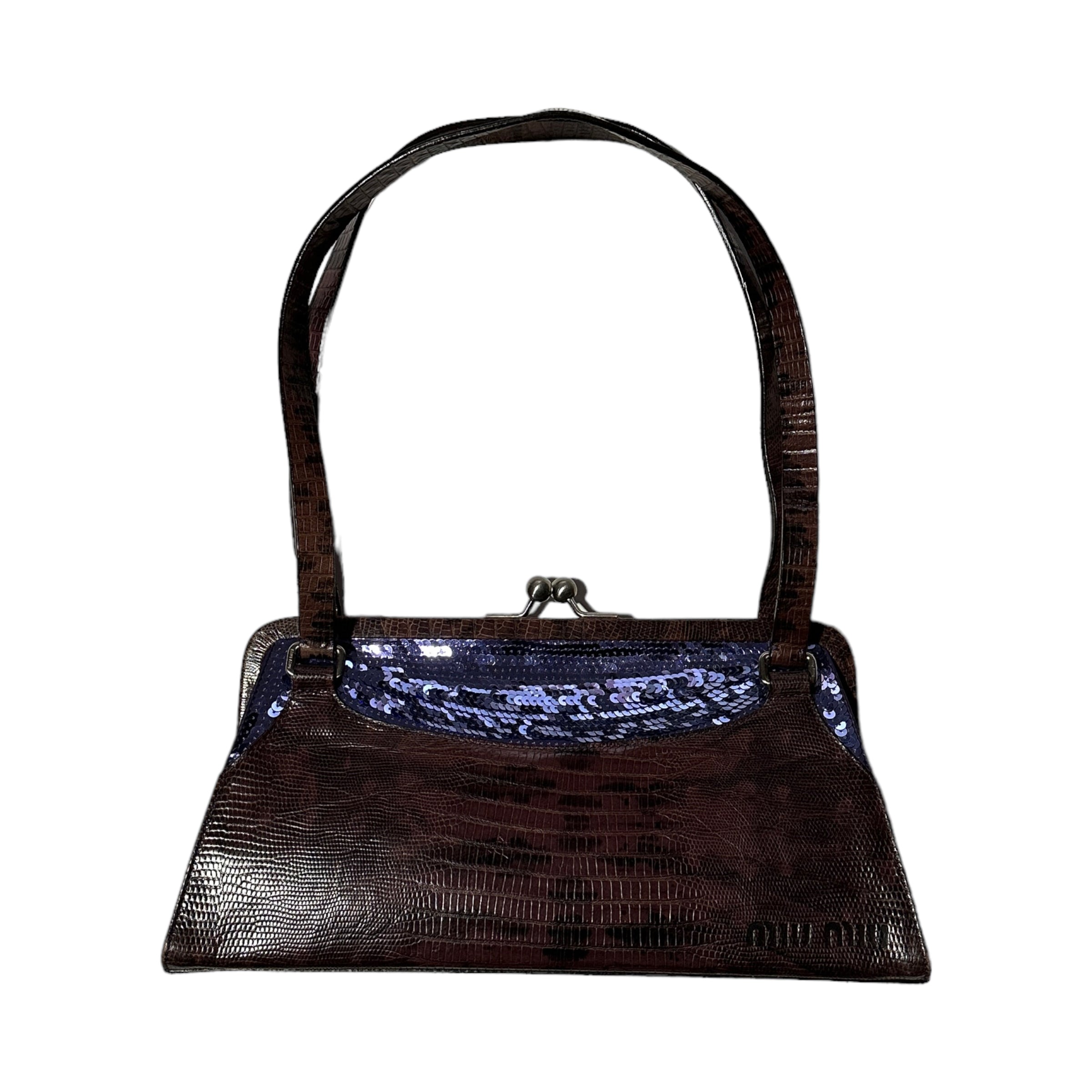 1999 Miu Miu Sequins and Lizard Leather Shoulder Bag